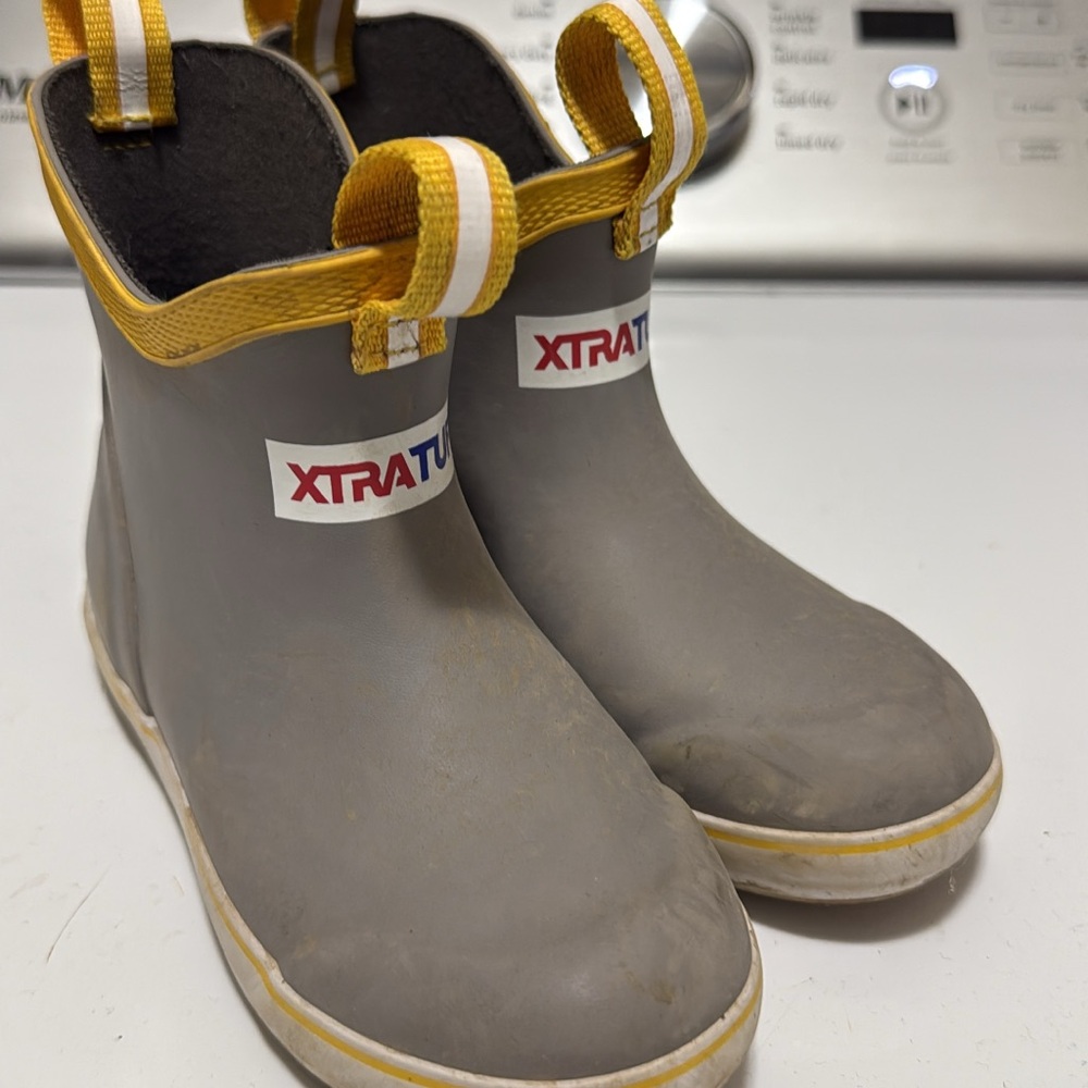 XTRATUF Kids Gray Rain Boots with Yellow Accents